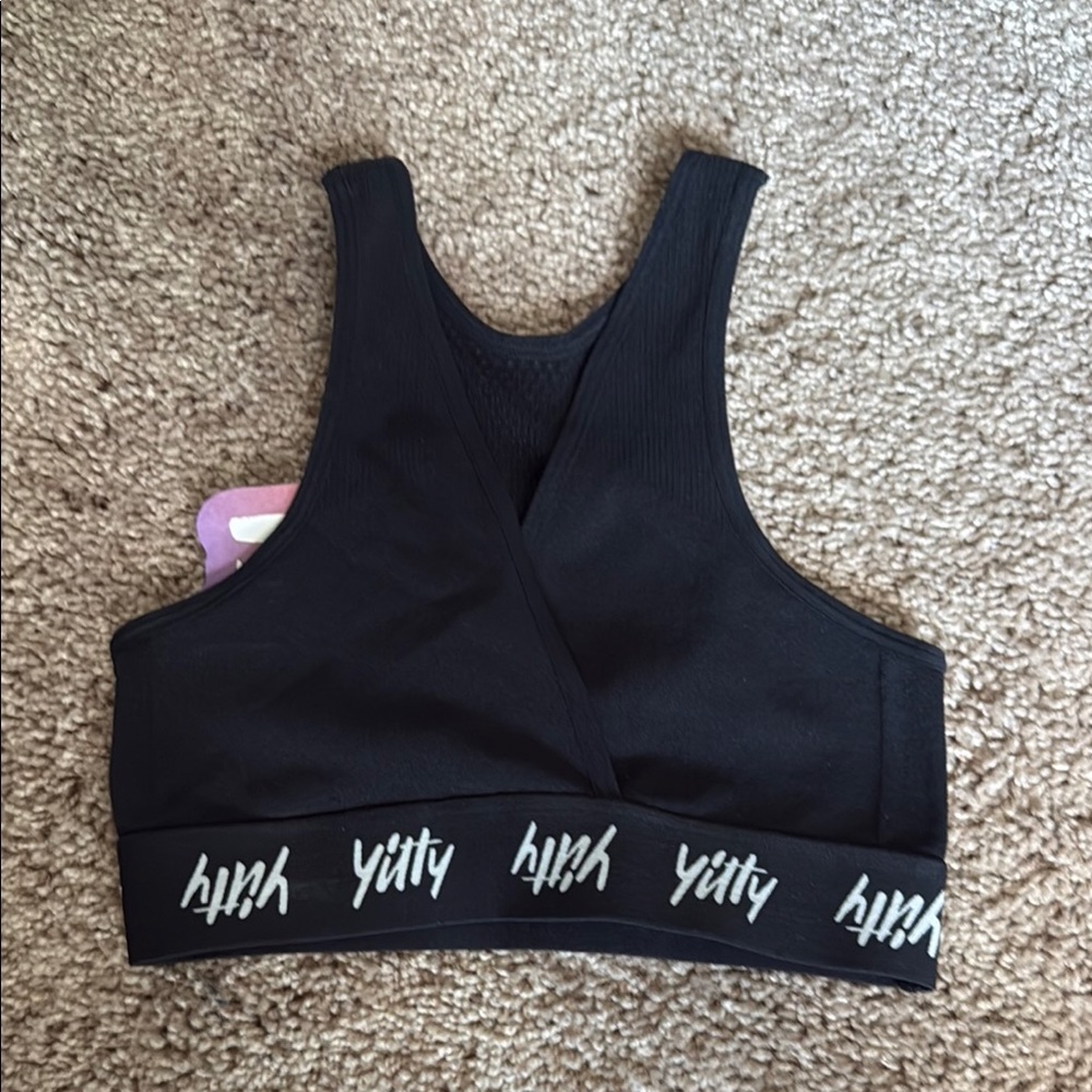 YITTY Black Cross-Front Sports Bralette XS